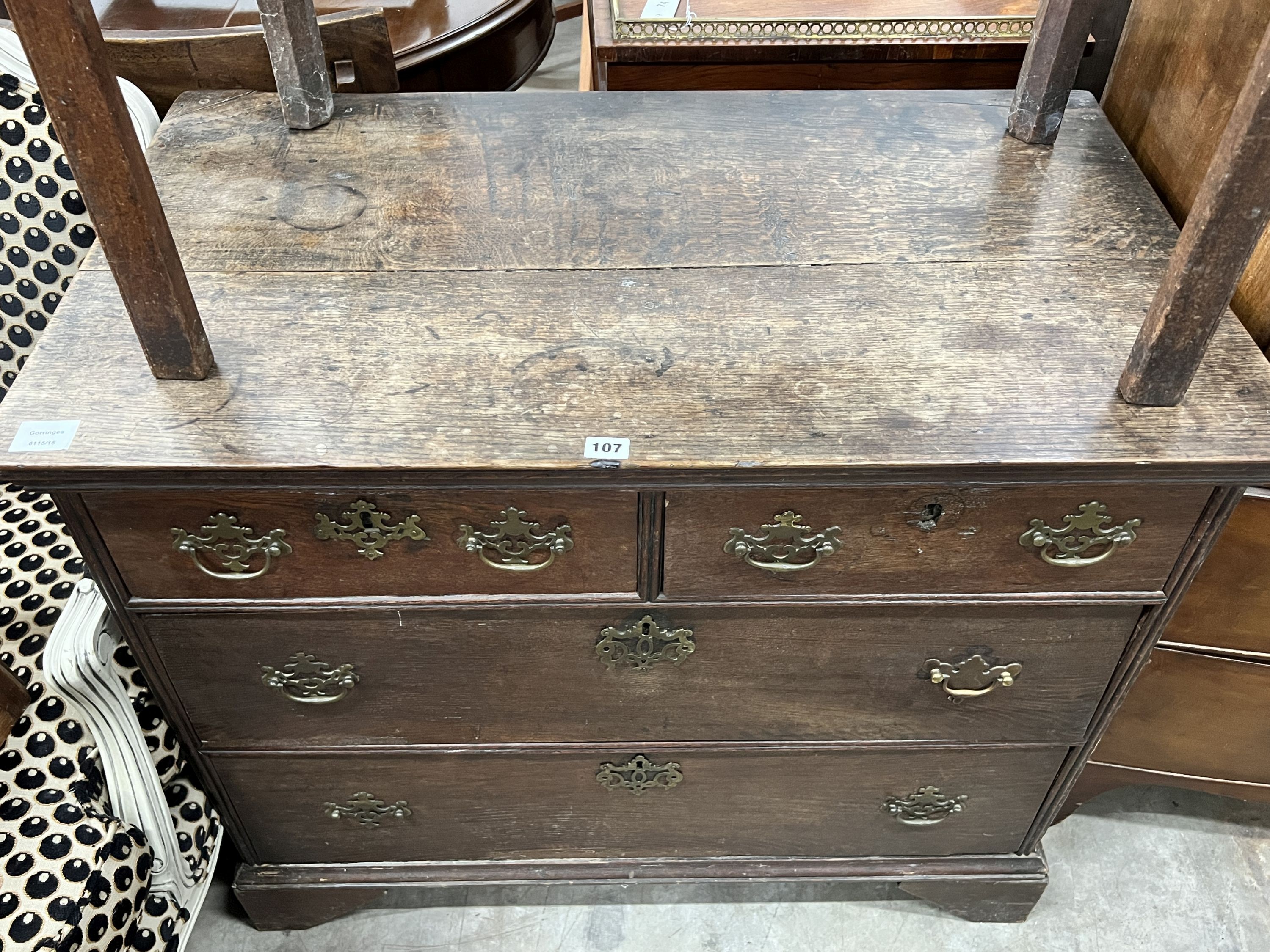 An 18th century oak chest of drawers, width 94cm, depth 55cm, height 80cm